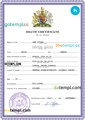 editable template, # certificate expert vital record death certificate universal PSD template