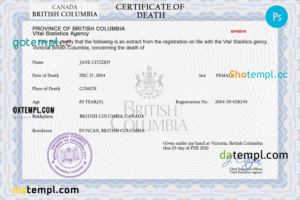 editable template, # of integrity death universal certificate PSD template, completely editable
