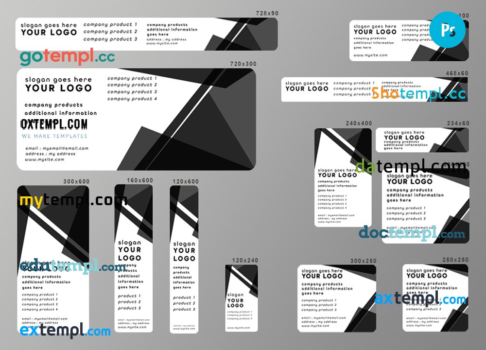 FREE editable template, # sleek black editable banner template set of 13 PSD