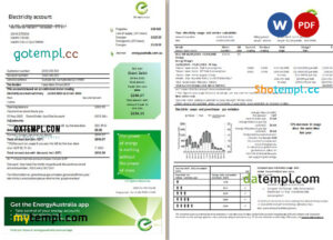 editable template, Australia Energy Australia electricity utility bill template in Word and PDF format, 3 pages