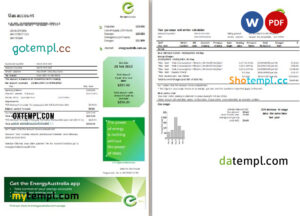 editable template, Australia Energy Australia gas utility bill template in Word and PDF format, 3 pages