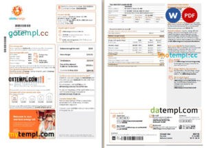 editable template, Australia Alinta energy electricity utility bill template in Word and PDF format, 2 pages