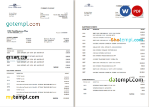 editable template, USA Fifth Third Bank statement, Word and PDF template, 2 pages
