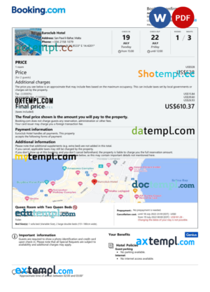editable template, Malta hotel booking confirmation Word and PDF template, 2 pages