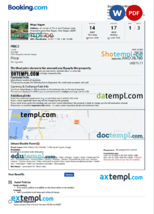 editable template, Myanmar hotel booking confirmation Word and PDF template, 2 pages