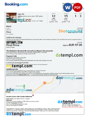 editable template, Niger hotel booking confirmation Word and PDF template, 2 pages