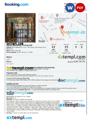 editable template, North Macedonia hotel booking confirmation Word and PDF template, 2 pages