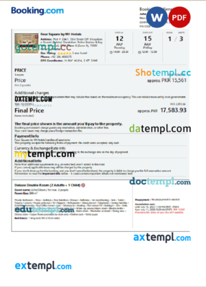editable template, Pakistan hotel booking confirmation Word and PDF template, 2 pages