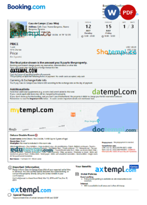 editable template, Panama hotel booking confirmation Word and PDF template, 2 pages
