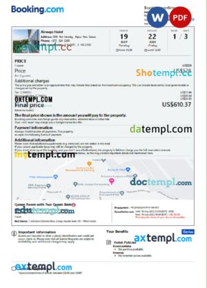 editable template, Papua New Guinea  hotel booking confirmation Word and PDF template, 2 pages