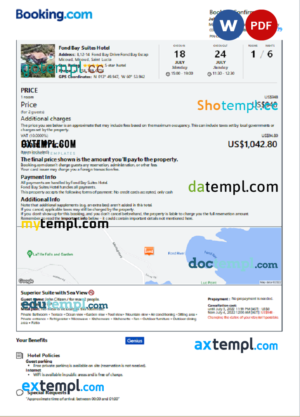 editable template, Saint Lucia hotel booking confirmation Word and PDF template, 2 pages