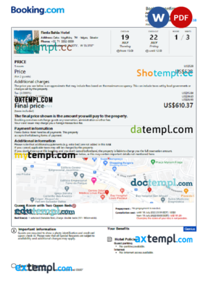 editable template, Salvador hotel booking confirmation Word and PDF template, 2 pages