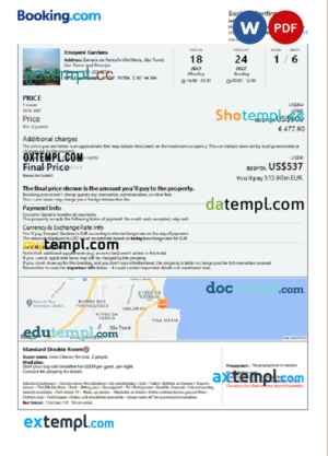 editable template, Sao Tome and Principe hotel booking confirmation Word and PDF template, 2 pages