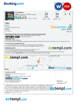 editable template, Bosnia and Herzegovina hotel booking confirmation Word and PDF template, 2 pages