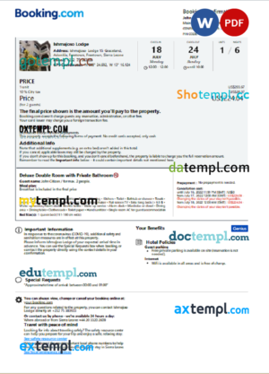 editable template, Sierra Leone hotel booking confirmation Word and PDF template
