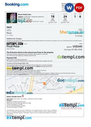 editable template, Togo hotel booking confirmation Word and PDF template, 2 pages