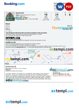 editable template, Uzbekistan hotel booking confirmation Word and PDF template, 2 pages