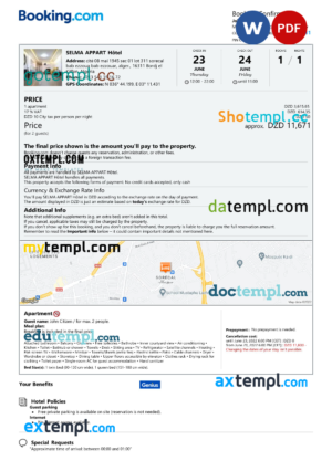 editable template, Algeria hotel booking confirmation Word and PDF template, 2 pages