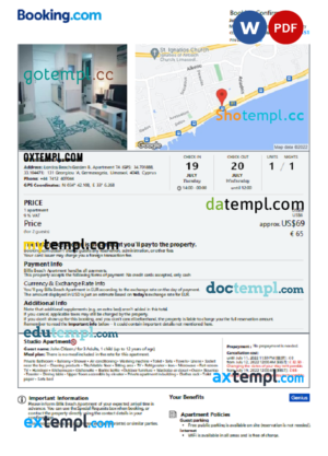 editable template, Cyprus hotel booking confirmation Word and PDF template, 2 pages