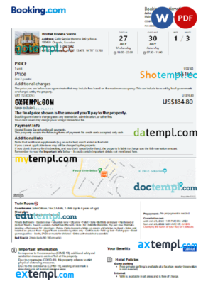 editable template, Ecuador hotel booking confirmation Word and PDF template, 2 pages