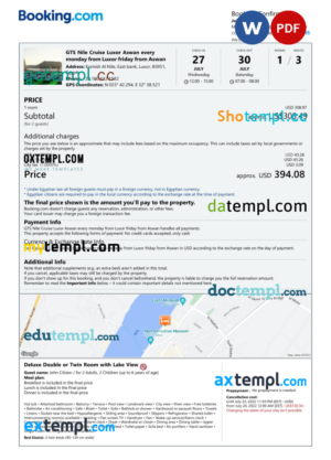 editable template, Egypt hotel booking confirmation Word and PDF template, 2 pages