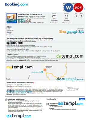 editable template, El Salvador hotel booking confirmation Word and PDF template, 2 pages