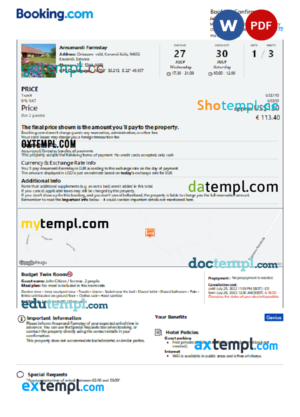 editable template, Estonia hotel booking confirmation Word and PDF template, 2 pages