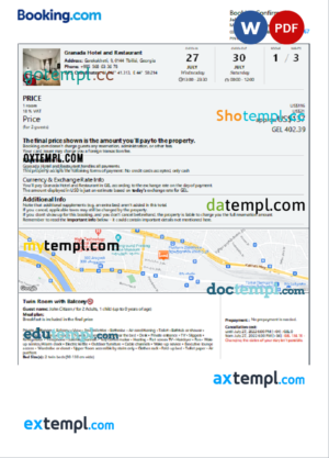 editable template, Georgia hotel booking confirmation Word and PDF template, 2 pages