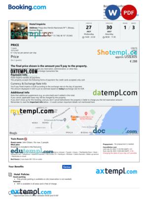 editable template, Guinea-Bissau hotel booking confirmation Word and PDF template, 2 pages