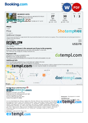 editable template, Haiti hotel booking confirmation Word and PDF template, 2 pages