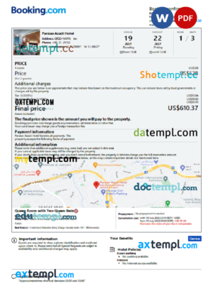 editable template, Iran hotel booking confirmation Word and PDF template, 2 pages