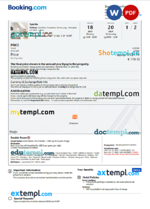 editable template, Latvia hotel booking confirmation Word and PDF template, 2 pages