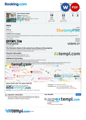 editable template, Libya hotel booking confirmation Word and PDF template, 2 pages