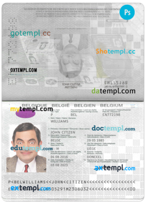 editable template, BELGIUM passport PSD template, with fonts, version 2