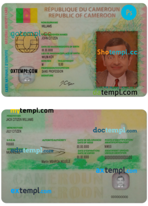 editable template, Cameroon ID card PSD template, with fonts