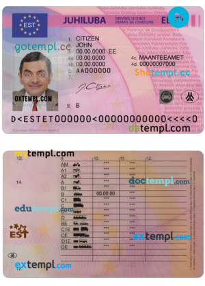 editable template, Estonia driving license PSD template, fully editable