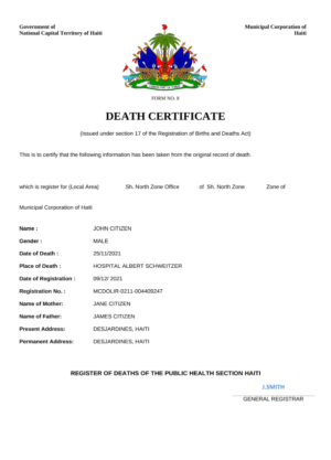 editable template, Haiti death certificate Word and PDF template, completely editable