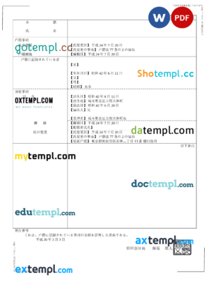 editable template, Japan birth certificate (日本の出生証明書) Word and PDF template, fully editable, version 2