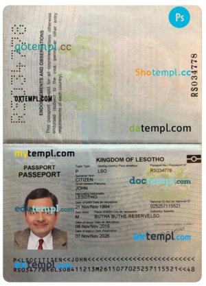 plantilla editable, plantilla PSD pasaporte LESOTHO, con fuentes