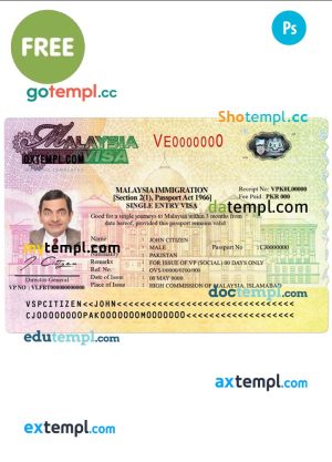 FREE editable template, Malaysia Visa PSD template, completely editable