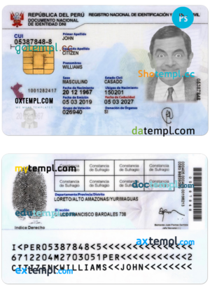 editable template, Peru identity card PSD template, with fonts