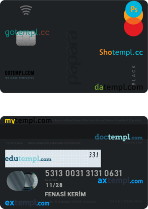 editable template, Turkey Papara MasterCard PSD card template, completely editable