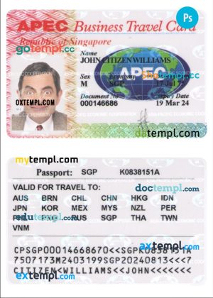 editable template, SINGAPORE business travel card PSD template