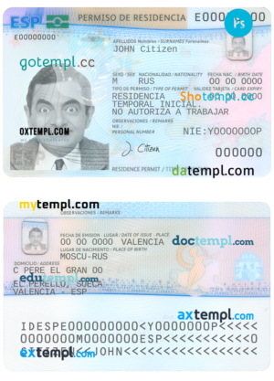 editable template, Spain residence permit card PSD template, completely editable