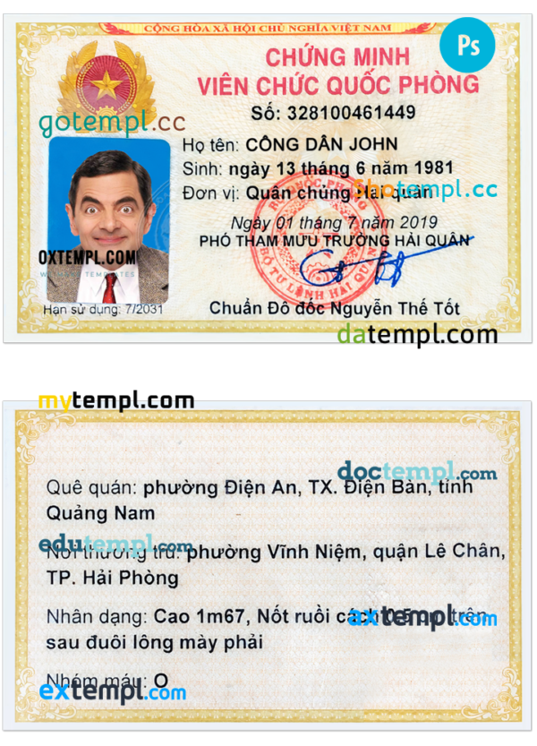 editable template, VIETNAM identity card PSD template, version 3