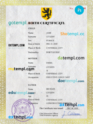 editable template, # benefits universal birth certificate PSD template, fully editable