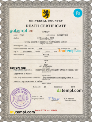 editable template, # disclosure vital record death certificate universal PSD template