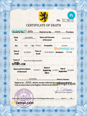 editable template, # foster death universal certificate PSD template, completely editable