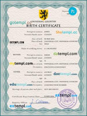 editable template, # honor universal birth certificate PSD template, completely editable