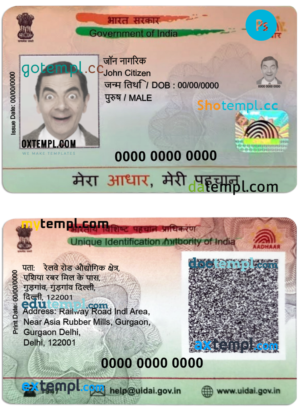 editable template, India Aadhaar PVC Card PSD template, completely editable